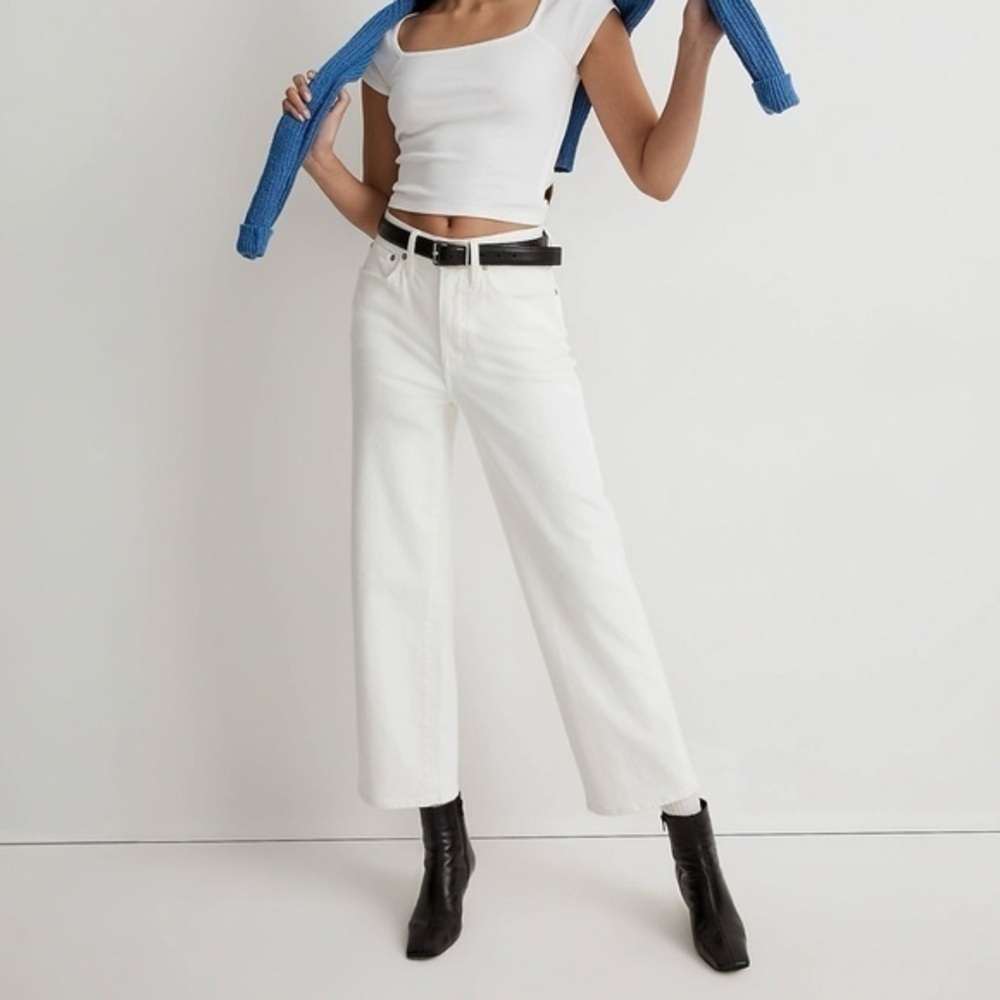 New Madewell The Perfect Vintage Wide Leg Crop Jean Tile White